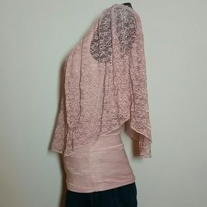 Pink lace bat wing shirt